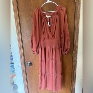 NWT Penelope Rose Embroidered Long Sleeved Dress with tiered skirt Size XL